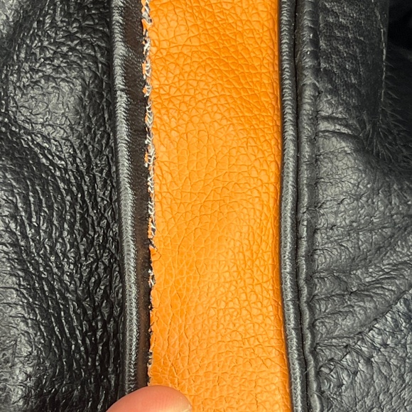 Diamond Plate Leather Motorcycle Jacket with Orange stripe - Picture 8 of 9